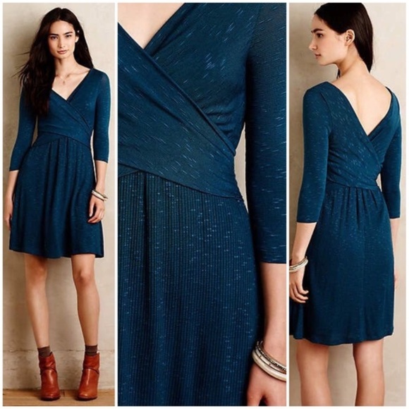 Anthropologie Dresses & Skirts - EUC Amadi teal faux-wrap sweater dress